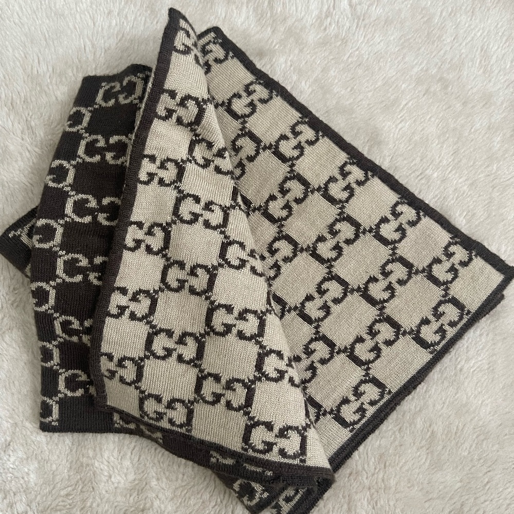 Gucci Knit Monogram Brown Beige Scarf